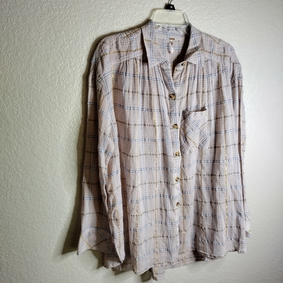 Free People XS Top Break My Stripe Plaid Shirt Oversized OB857288 sz S - Picture 3 of 7